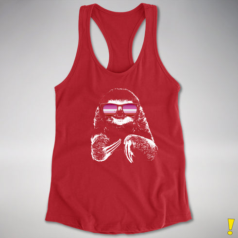 Pride Sloth Pink Lesbian Flag Sunglasses Women's Racerback Tank - Red